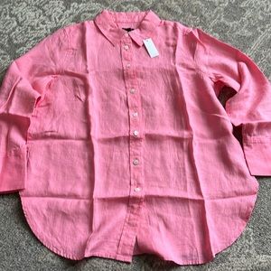 Talbots pink linen button down shirt